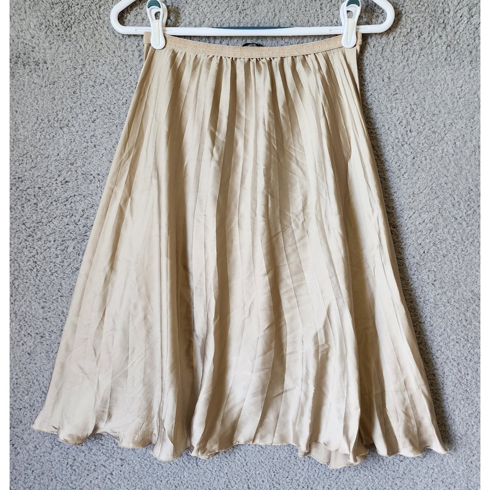 Zara Basic Satin Midi Skirt Womens Size M Champagne Beige Stretch Waistband